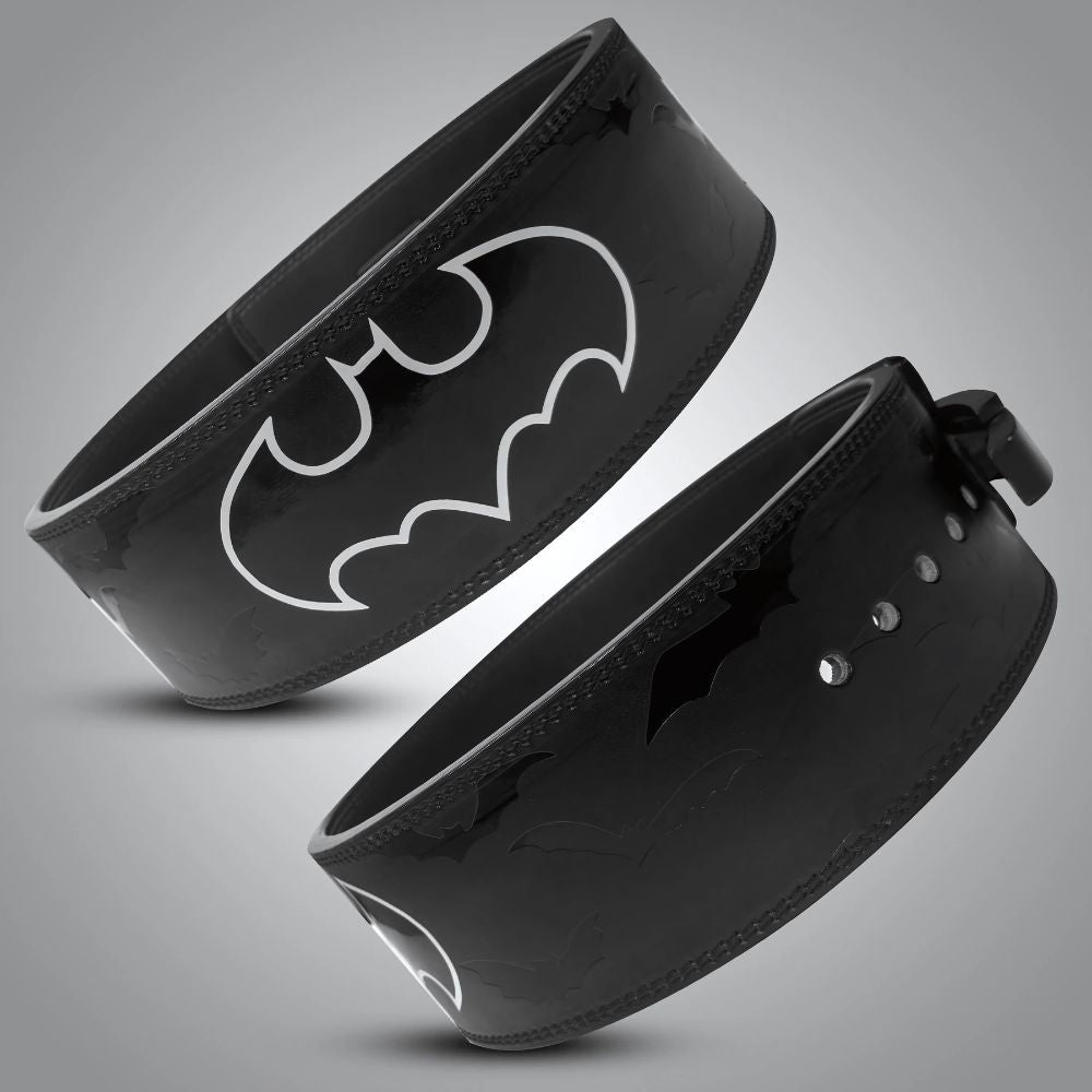 Batman-themed weightlifting belt with subtle embossed bat patterns

