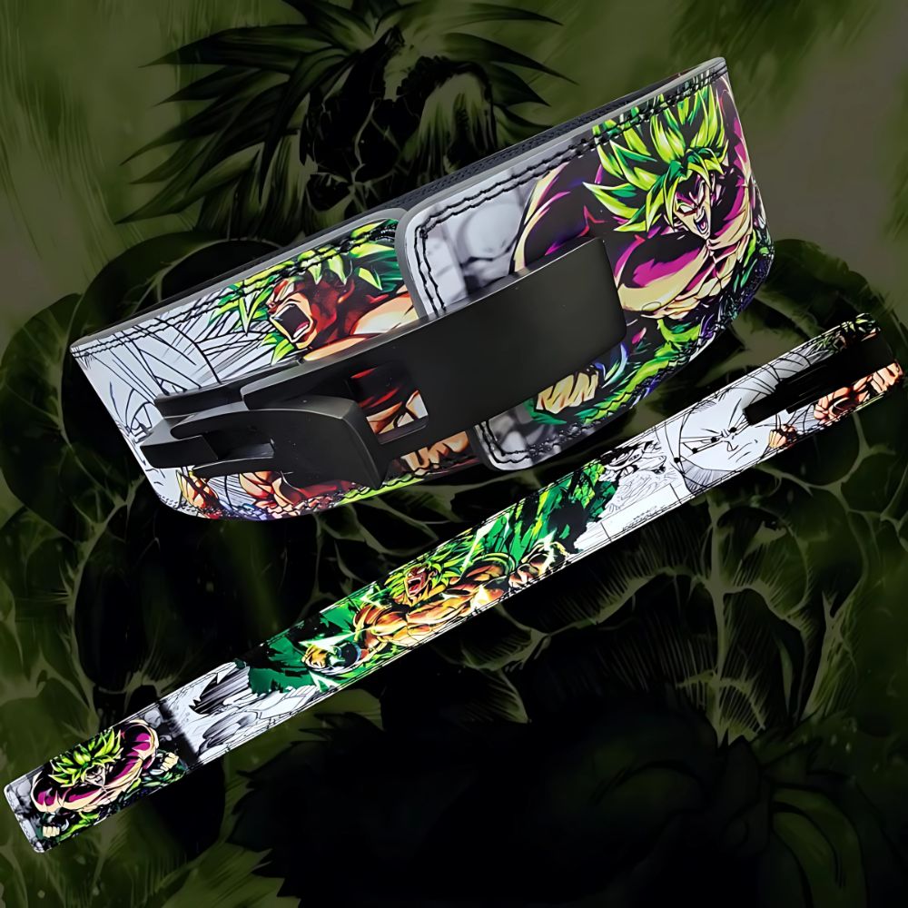 Broly-themed anime lifting belt with colorful manga design

