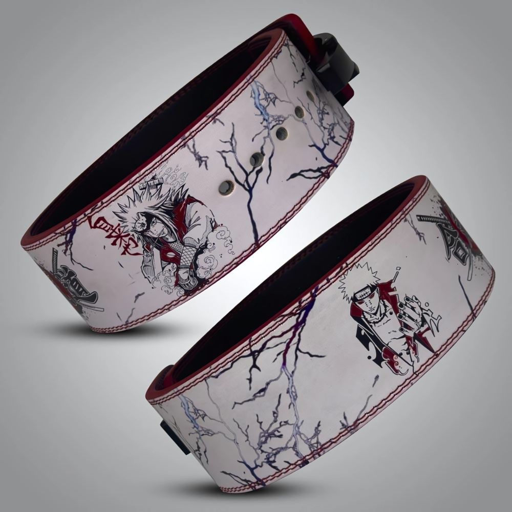 Gym belt with Japanese theme and cracked energy-style design

