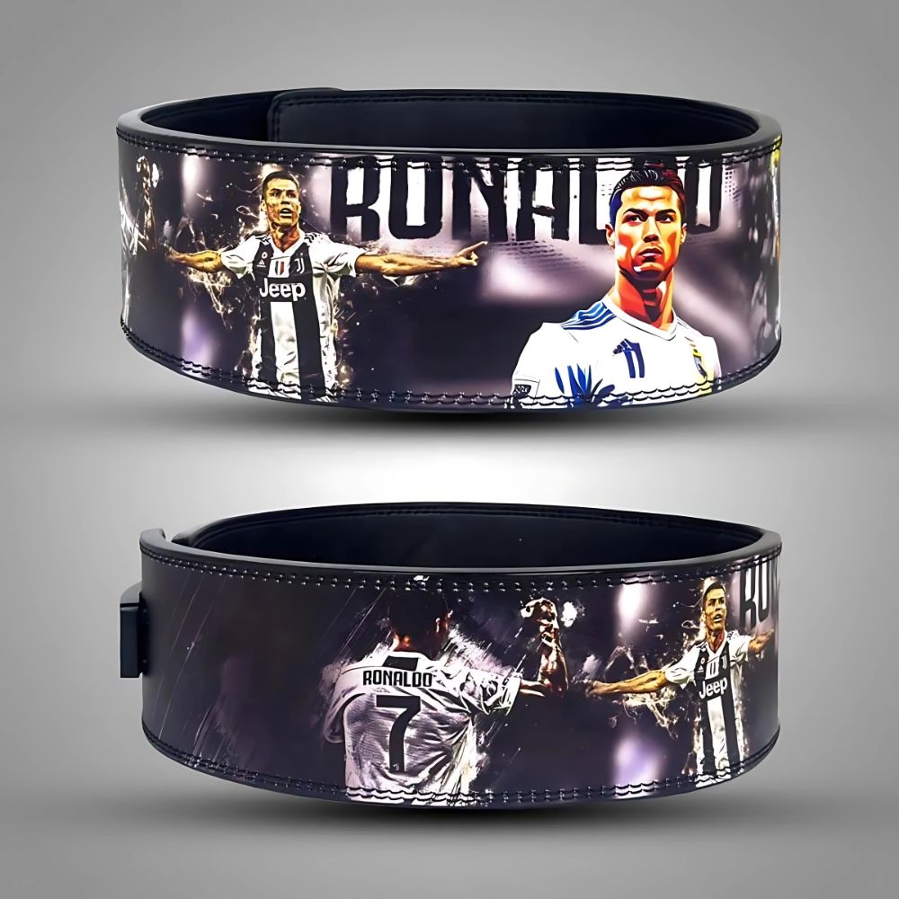 Cristiano Ronaldo gym belt with Juventus and white jersey art

