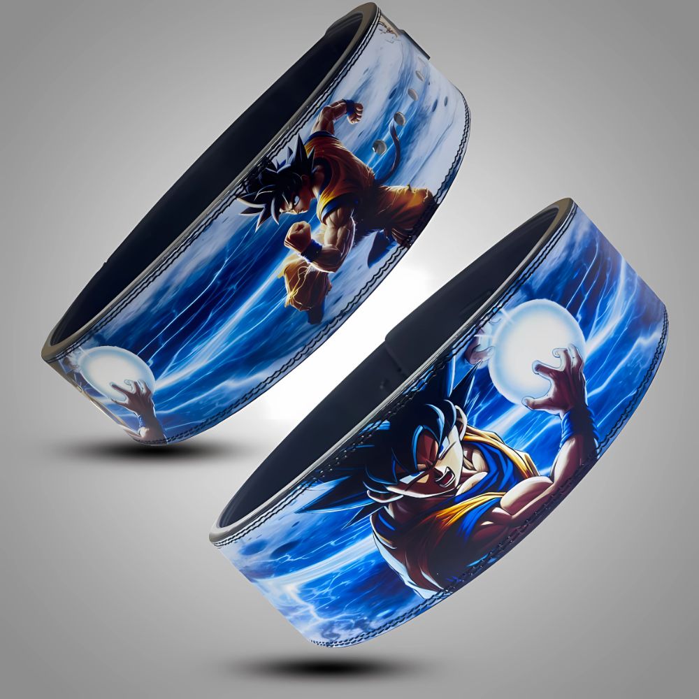 Goku lifting belt with energy blast anime design

