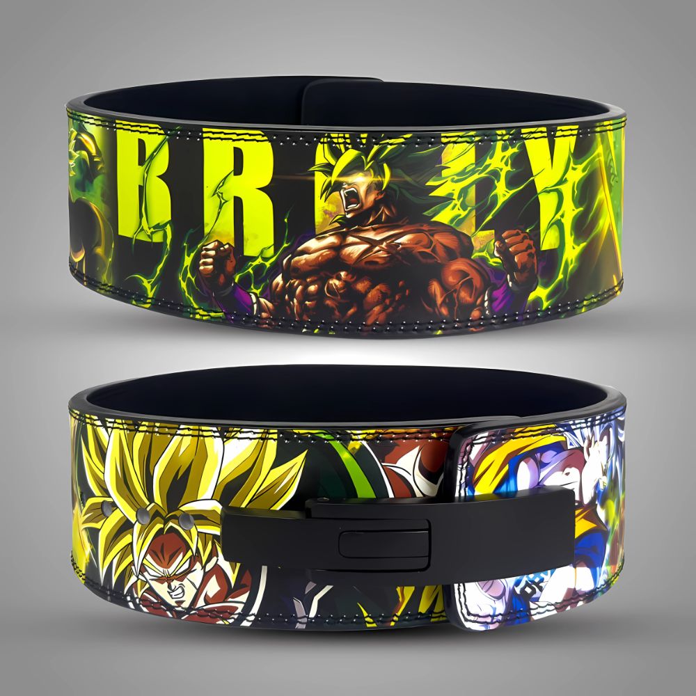 Anime-inspired gym belt featuring Broly and vivid electric visuals

