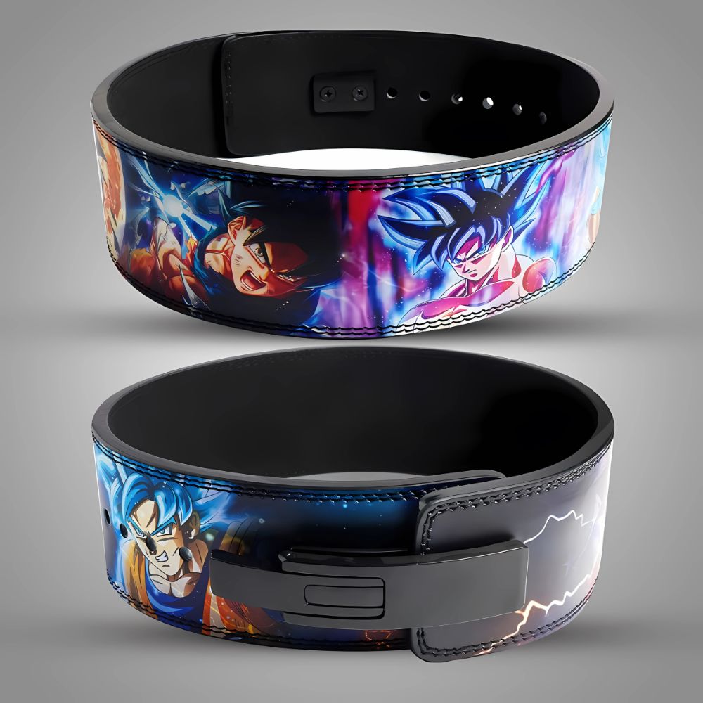 Premium leather lifting belt with Goku Super Saiyan artwork

