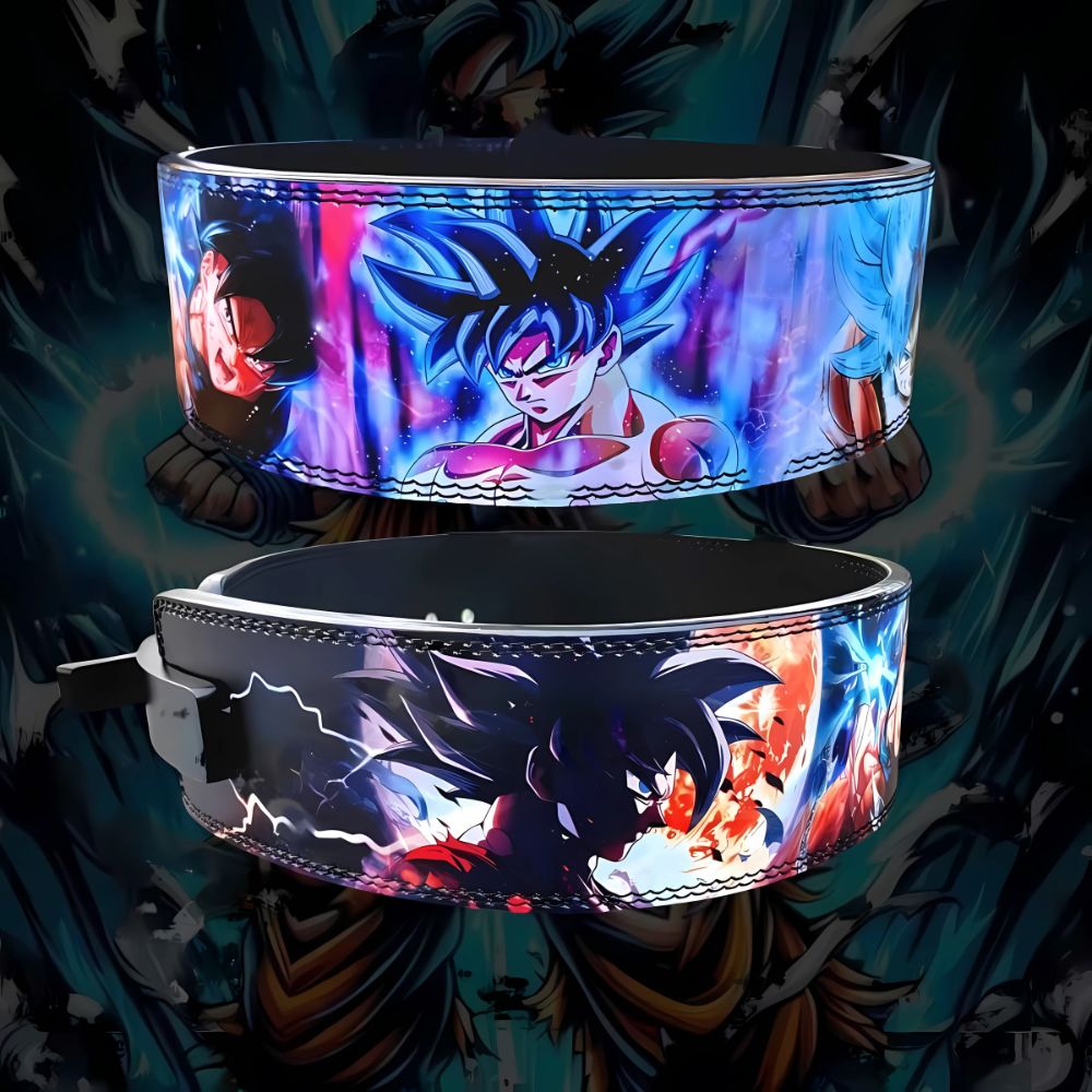 Dragon Ball themed weightlifting belt with black lever clasp


