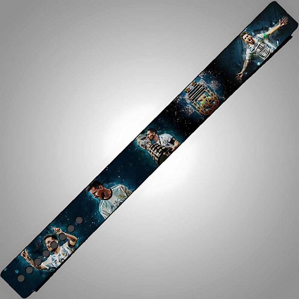 Messi-themed lifting belt featuring Argentina victory moments

