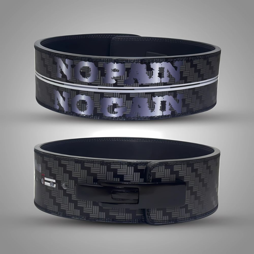 Black weightlifting belt with motivational message in bold letters

