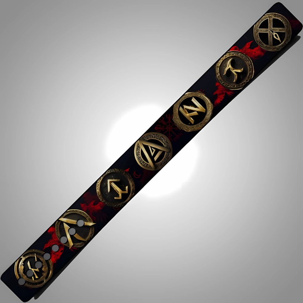 Viking-themed weightlifting belt with Norse rune symbols

