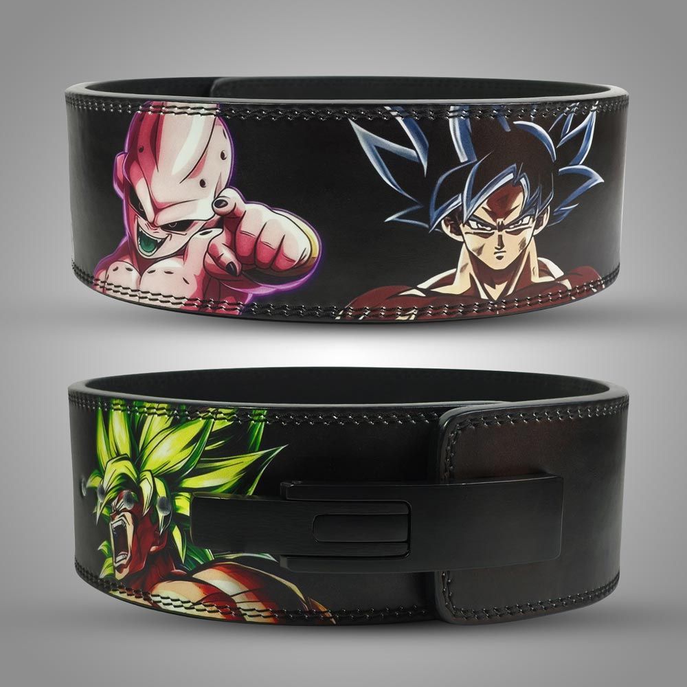 Leather weightlifting belt with vibrant anime warrior artwork

