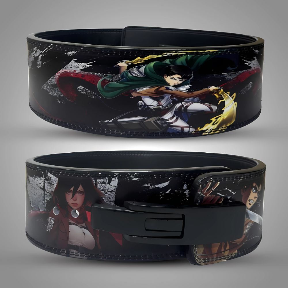 Black gym belt with detailed anime action and secure clasp

