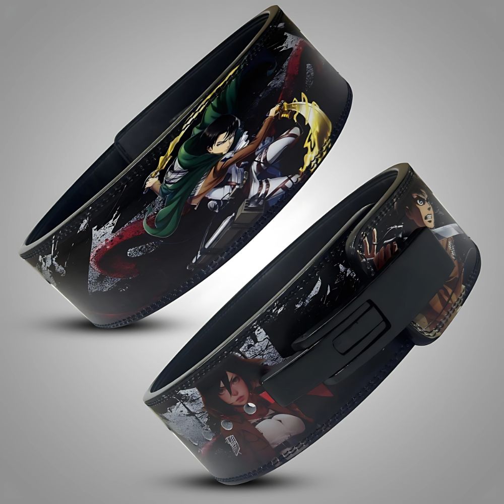 Attack on Titan-themed lifting belt with anime hero artwork

