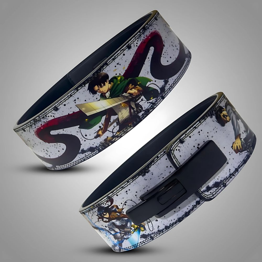 Levi-themed Attack on Titan gym belt with anime-style graphics


