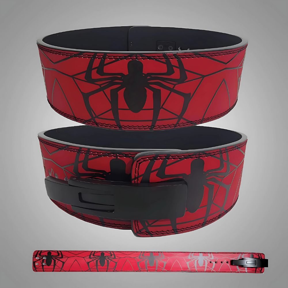 Red spider gym powerlifting belt with black buckle


