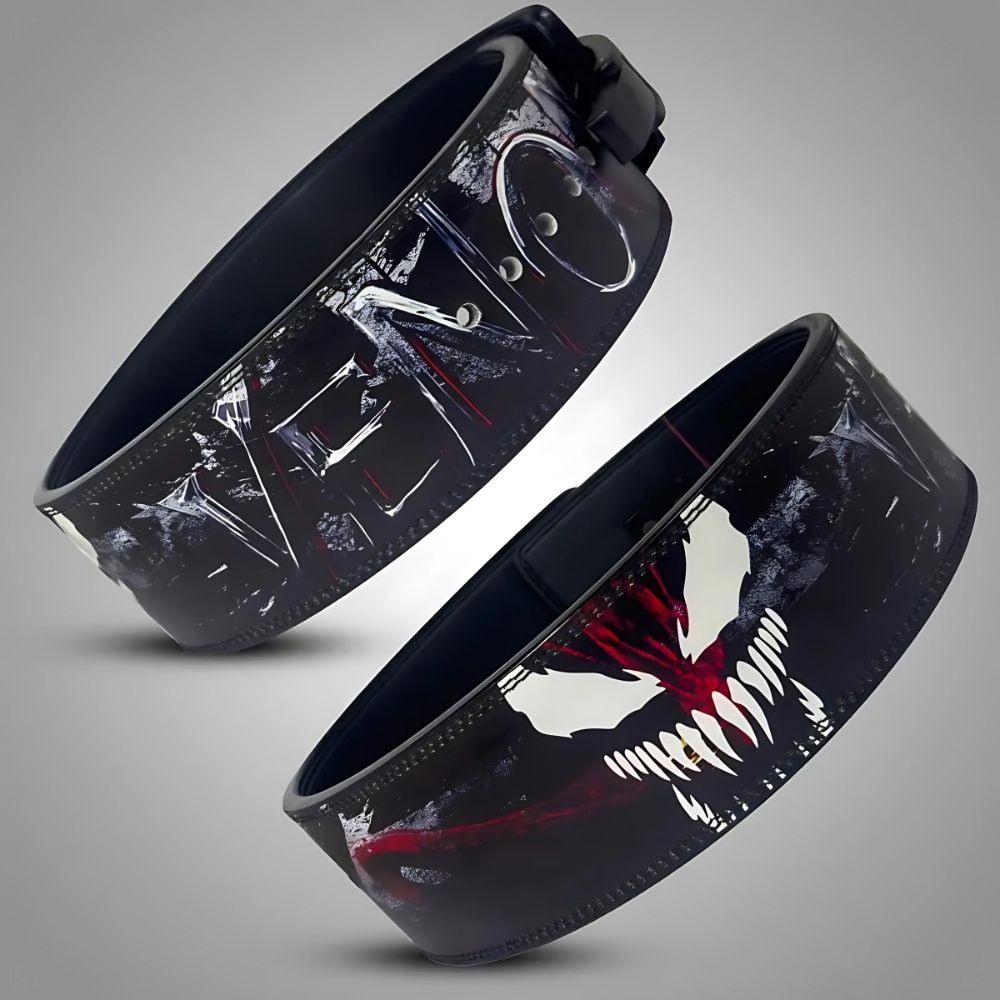Heavy-duty fitness belt with Venom artwork and durable stitching

